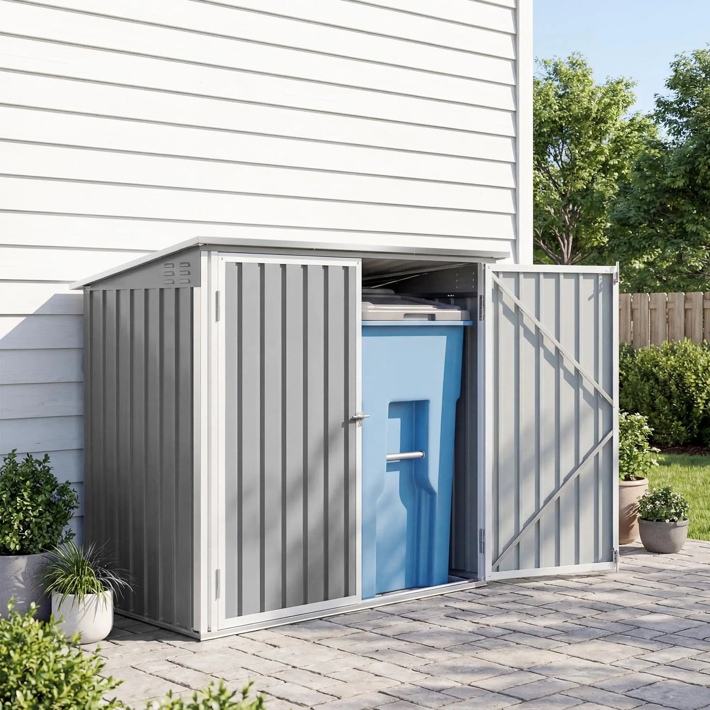Outdoor Metal Storage Shed, Double Door With Vents, Light Grey Sheds at Gallery Canada