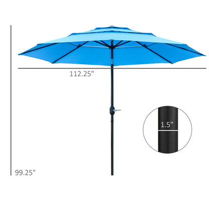 9FT 3 Tiers Patio Umbrella, Crank Push Button Tilt, Sky Blue Sun Umbrellas at Gallery Canada
