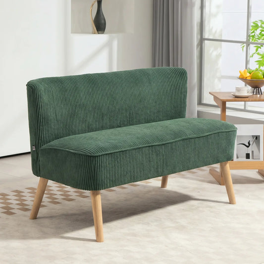 Modern 2 Seater Sofa, Upholstered Couch with Rubber Wood Legs, Green 2-Seater Sofas Green, Natural at Gallery Canada