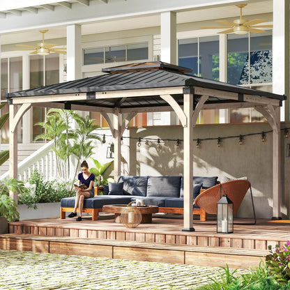 12' x 14' Hardtop Gazebo, Galvanized Steel Roof, Wood Frame, Light Walnut Gazebos at Gallery Canada
