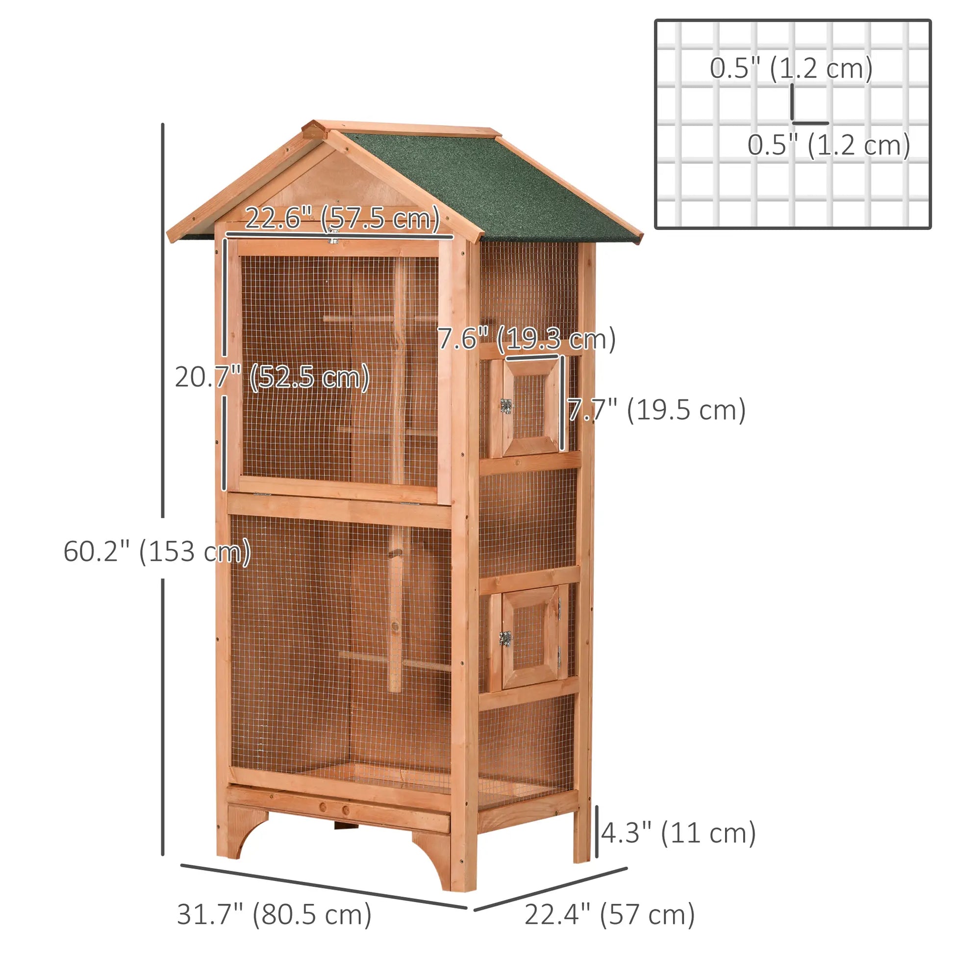 Wooden Bird Aviary Parrot Cage, Removable Tray, 2 Doors, Asphalt Roof, 4 Perches, Orange Bird Cages at Gallery Canada