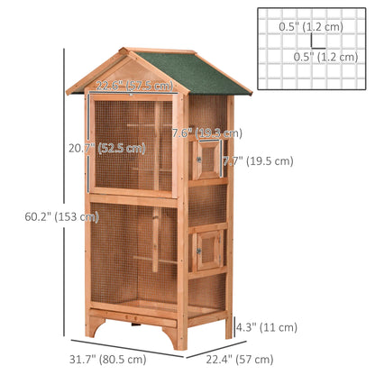 Wooden Bird Aviary Parrot Cage, Removable Tray, 2 Doors, Asphalt Roof, 4 Perches, Orange Bird Cages at Gallery Canada
