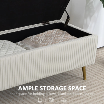 43 Inch Storage Ottoman Bench, Steel Legs, Padded Seat, Beige Storage Ottomans & Benches at Gallery Canada