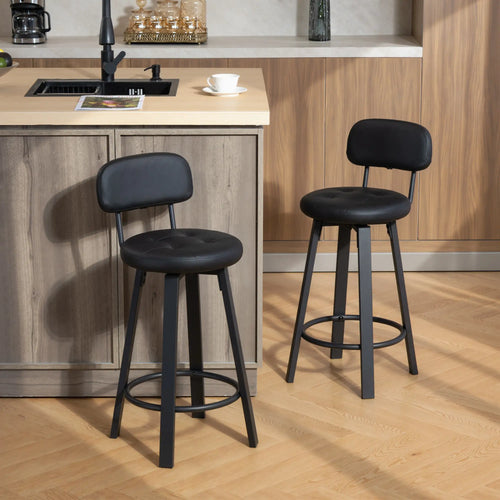 Upholstered Bar Stools Set Of 2, With Footrest And Backrest, Black