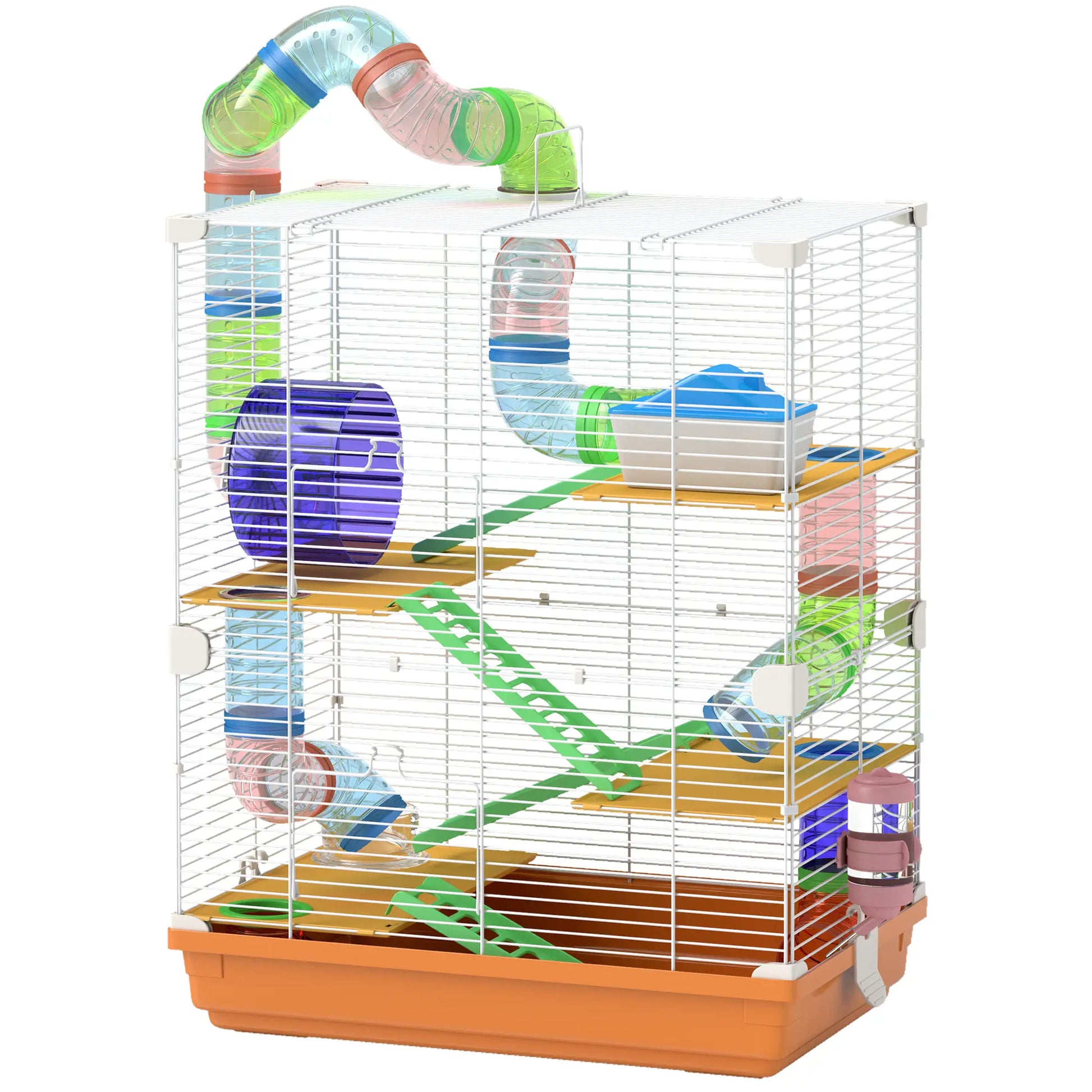 5-Tier Hamster Cage with Wheels, Tube, Water Bottle, Orange Hamster Cages Orange and White at Gallery Canada