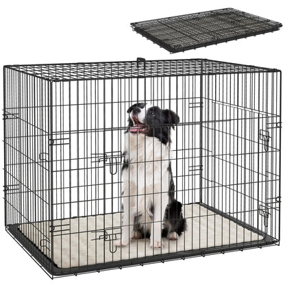 35" Dog Crate, Folding Metal Cage, Removable Tray, Cushion, Black Dog Cages & Crates at Gallery Canada
