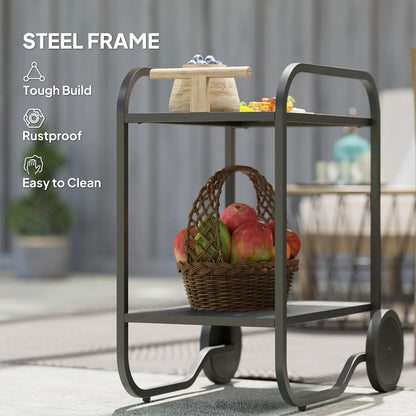 Outdoor Grill Cart With Storage, 2-Tier Bar Cart On Wheels, Steel Frame, Black Outdoor Grill Carts at Gallery Canada