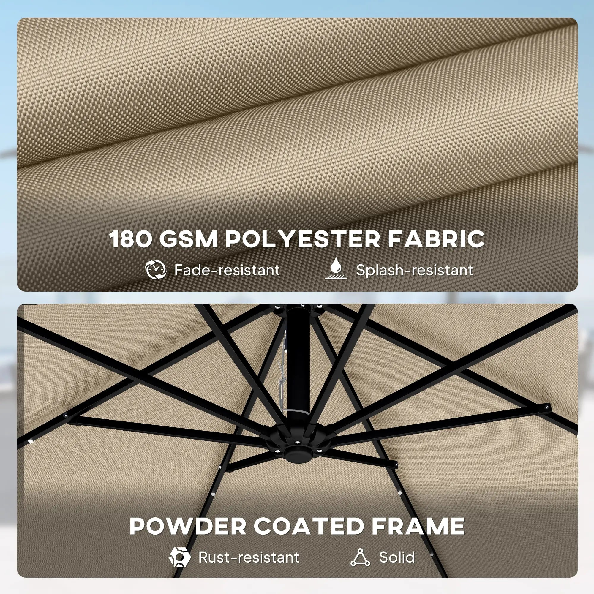 11.3 ft Cantilever Patio Umbrella With Light, Cover, Aluminium UPF50+, Khaki Offset Cantilever Umbrellas at Gallery Canada