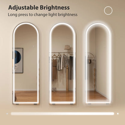 Free Standing Mirror, Dimmable 3 Color LED Lights, 64" x 21", Silver Full Length Mirrors at Gallery Canada