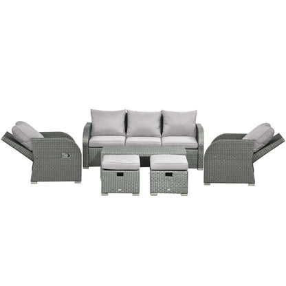 6-Piece Patio Furniture Set, Outdoor Rattan Sectional with Recliner, Lawn Garden Backyard Patio Furniture Sets at Gallery Canada