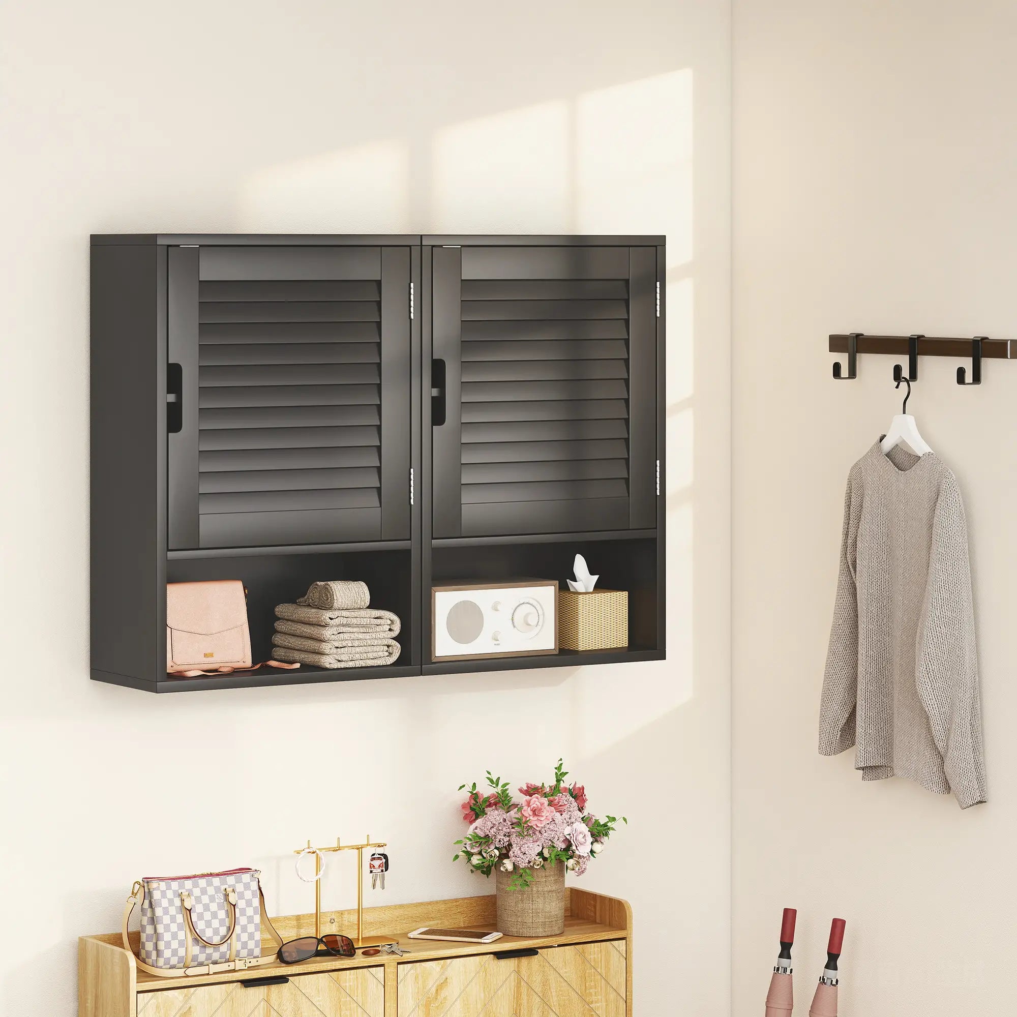 Wall Mounted Bathroom Cabinet, Adjustable Shelves, 40 x 20 x 60 cm, Black Wall Mounted Cabinets at Gallery Canada