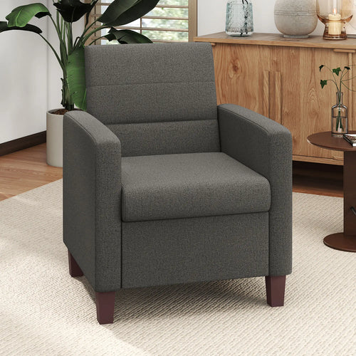 Modern Fabric Accent Chair, Seat Cushion, Non-Slip Pads, Dark Grey