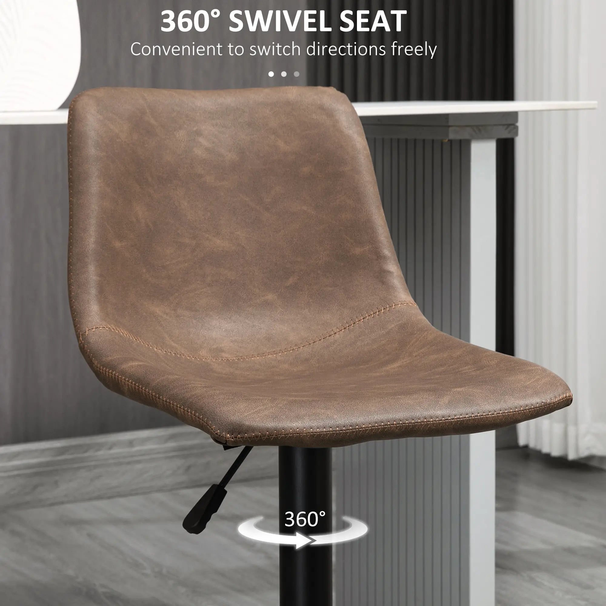 Adjustable Counter Height Bar Stools, Set of 2, 360° Swivel, Vintage Leather, Brown Bar Stools at Gallery Canada