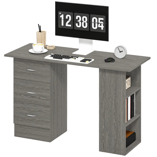 47 Inches Office Desk, 3-Tier Storage Shelves, Drawers, Grey