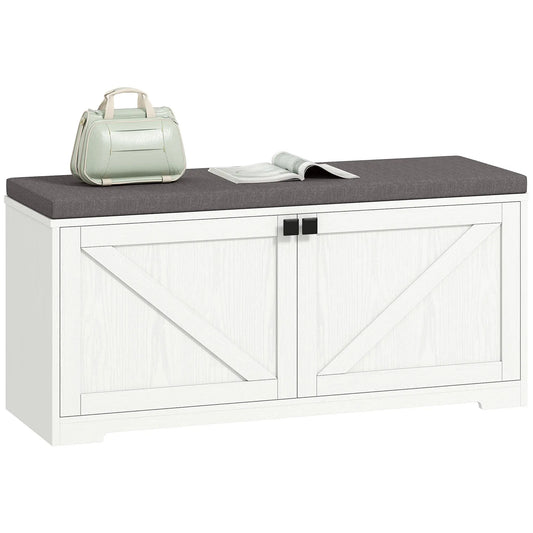 Shoe Storage Bench with Padded Seat, 8 Pairs, White Wood Grain, White Shoe Storage Cabinets & Racks White Wood Grain at Gallery Canada