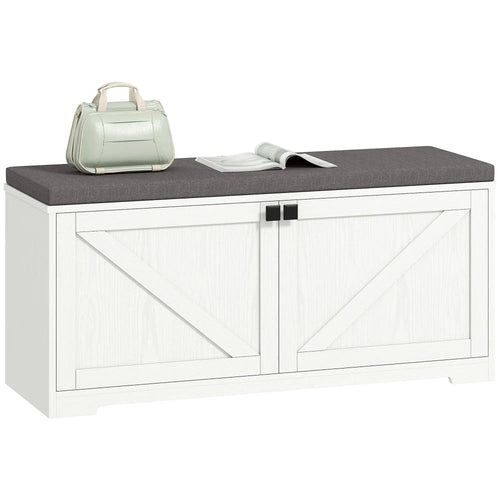 Shoe Storage Bench with Padded Seat, 8 Pairs, White Wood Grain, White