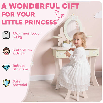 Kids Vanity Set with Mirror, Stool, 7 Accessories, Pink Toy Vanity at Gallery Canada