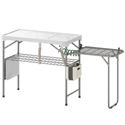 Folding Portable Camping Sink, Side Shelf, Bottom Rack, White Picnic Tables & Camping Chairs White at Gallery Canada