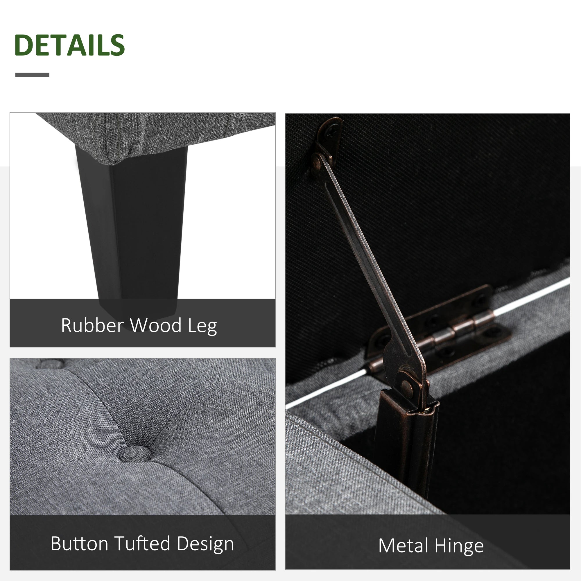 Storage Ottoman Bench, Tufted Linen Fabric, Flipping Top, Grey Storage Ottomans & Benches at Gallery Canada