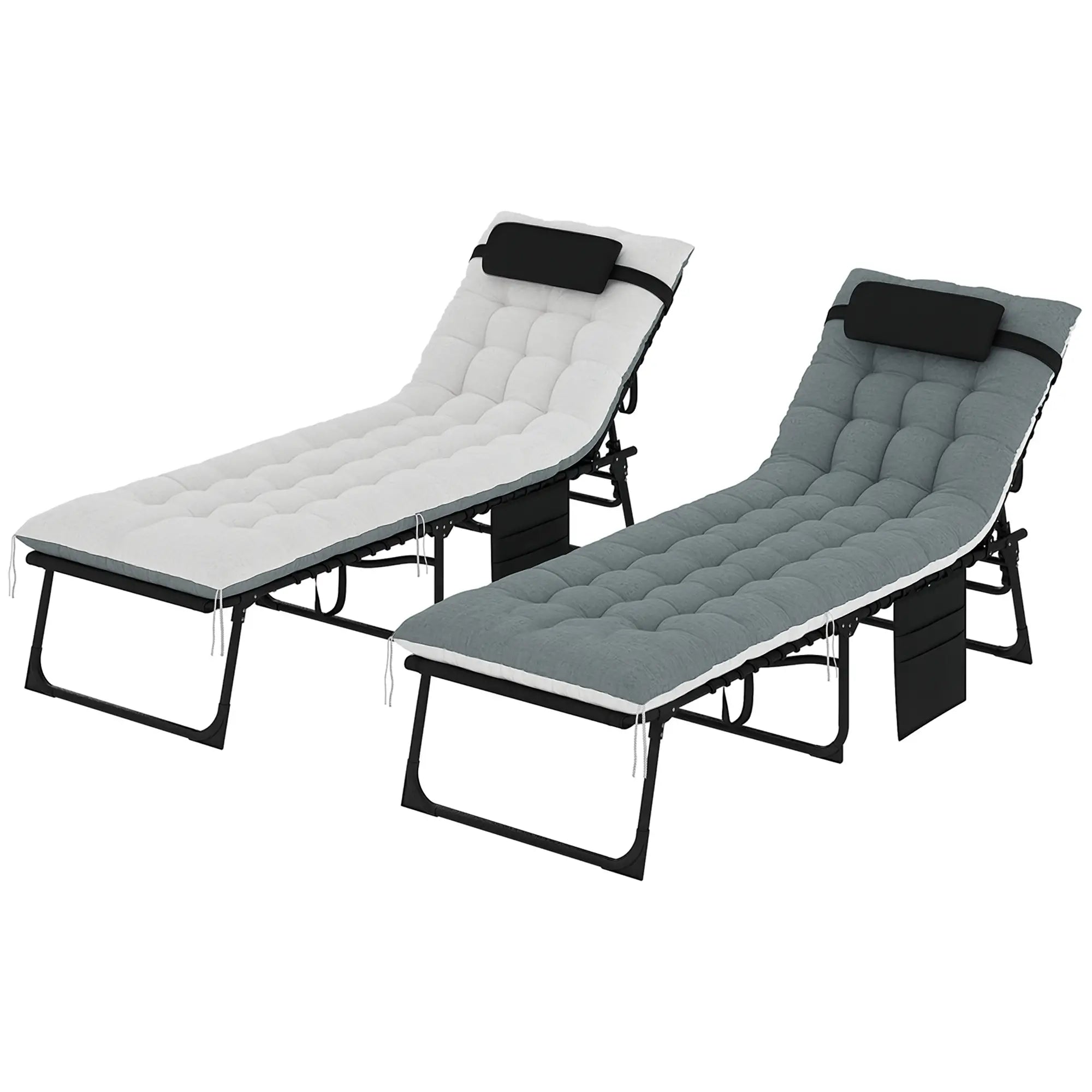 Outdoor Folding Lounge Chair Set, 2 Pack, Black/Grey Lounger Chairs at Gallery Canada