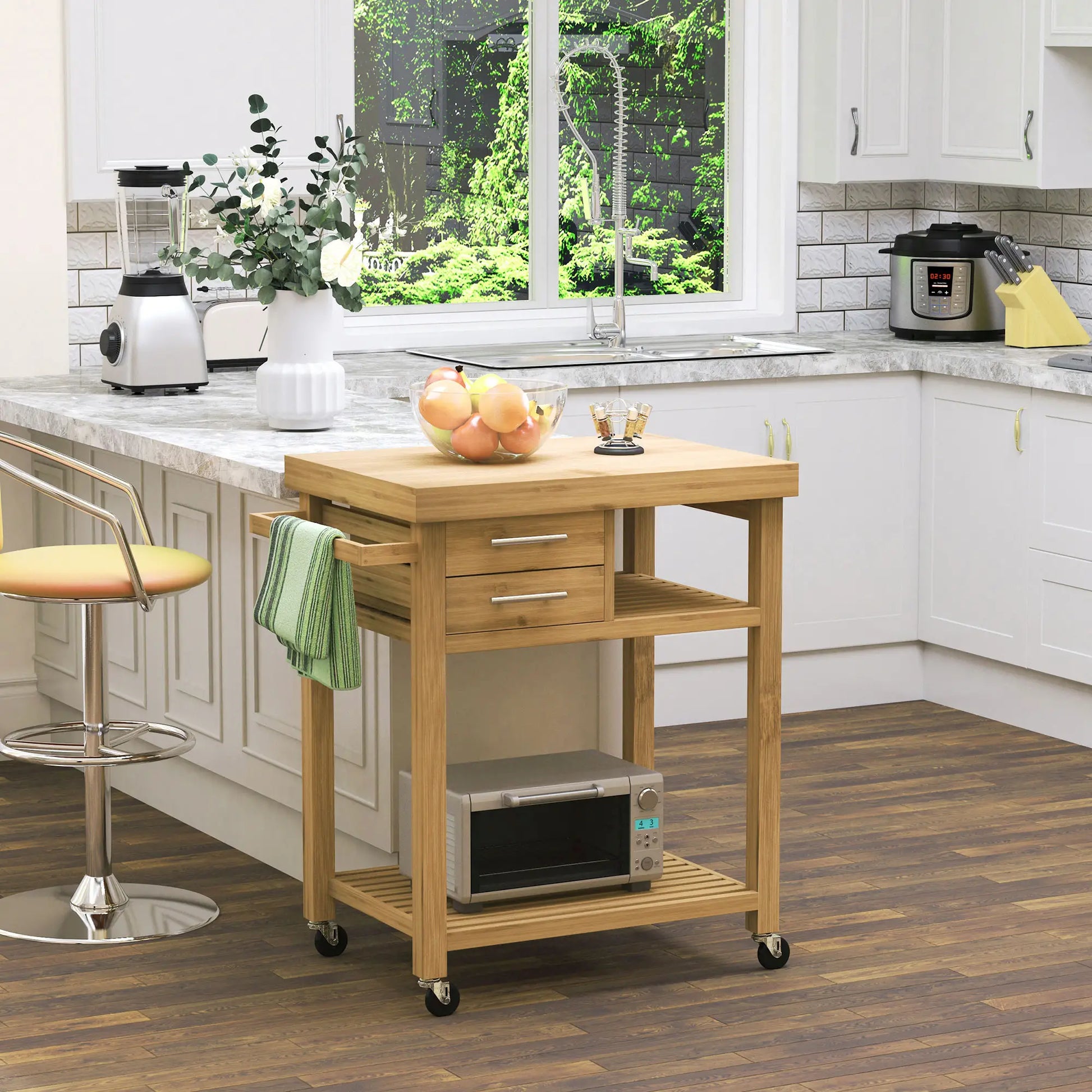 Bamboo Rolling Kitchen Island, Drawers, Shelves Kitchen Islands & Kitchen Carts at Gallery Canada
