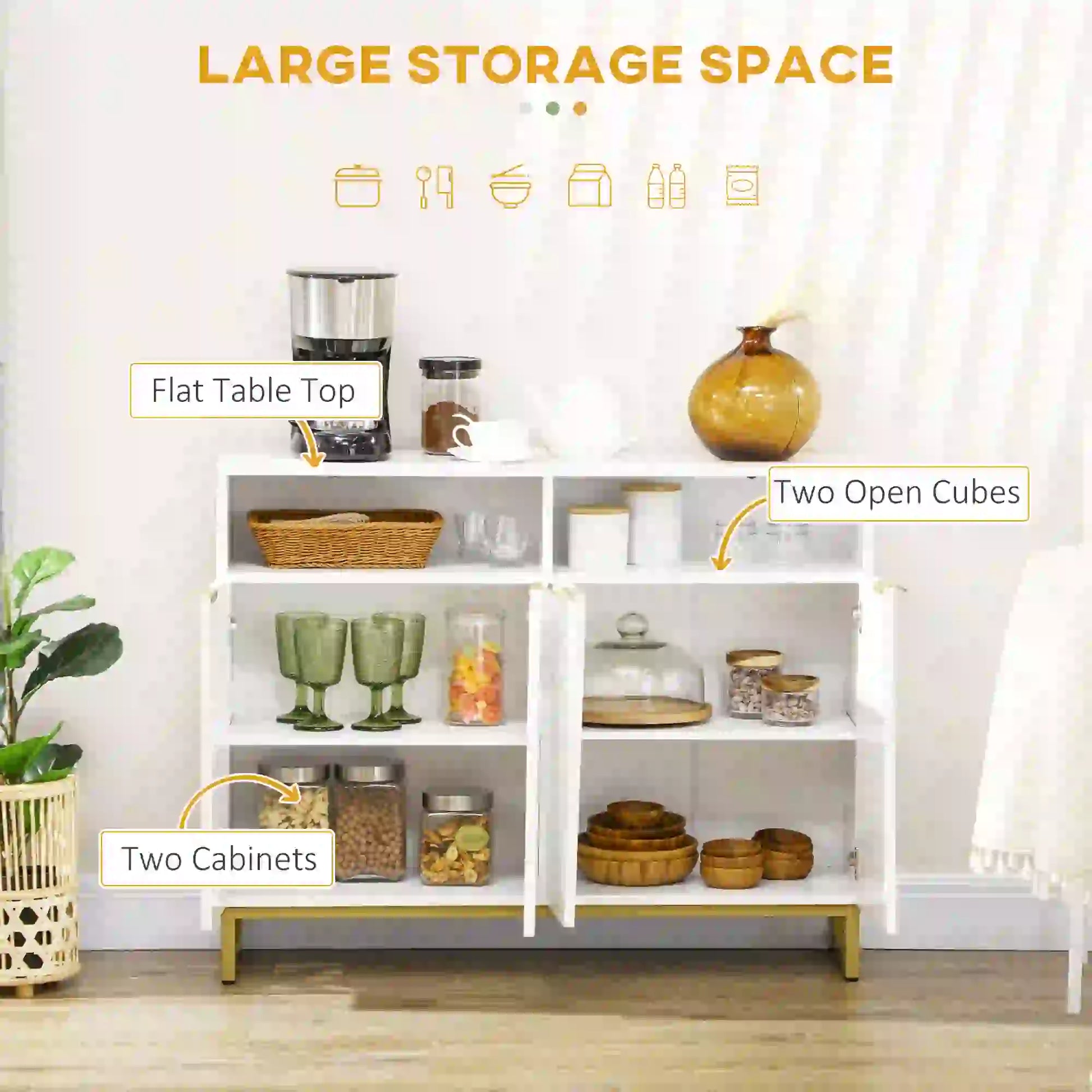 Accent Sideboard, Kitchen Storage Cabinet, 4 Doors, Adjustable Shelves, White Bar Cabinets at Gallery Canada