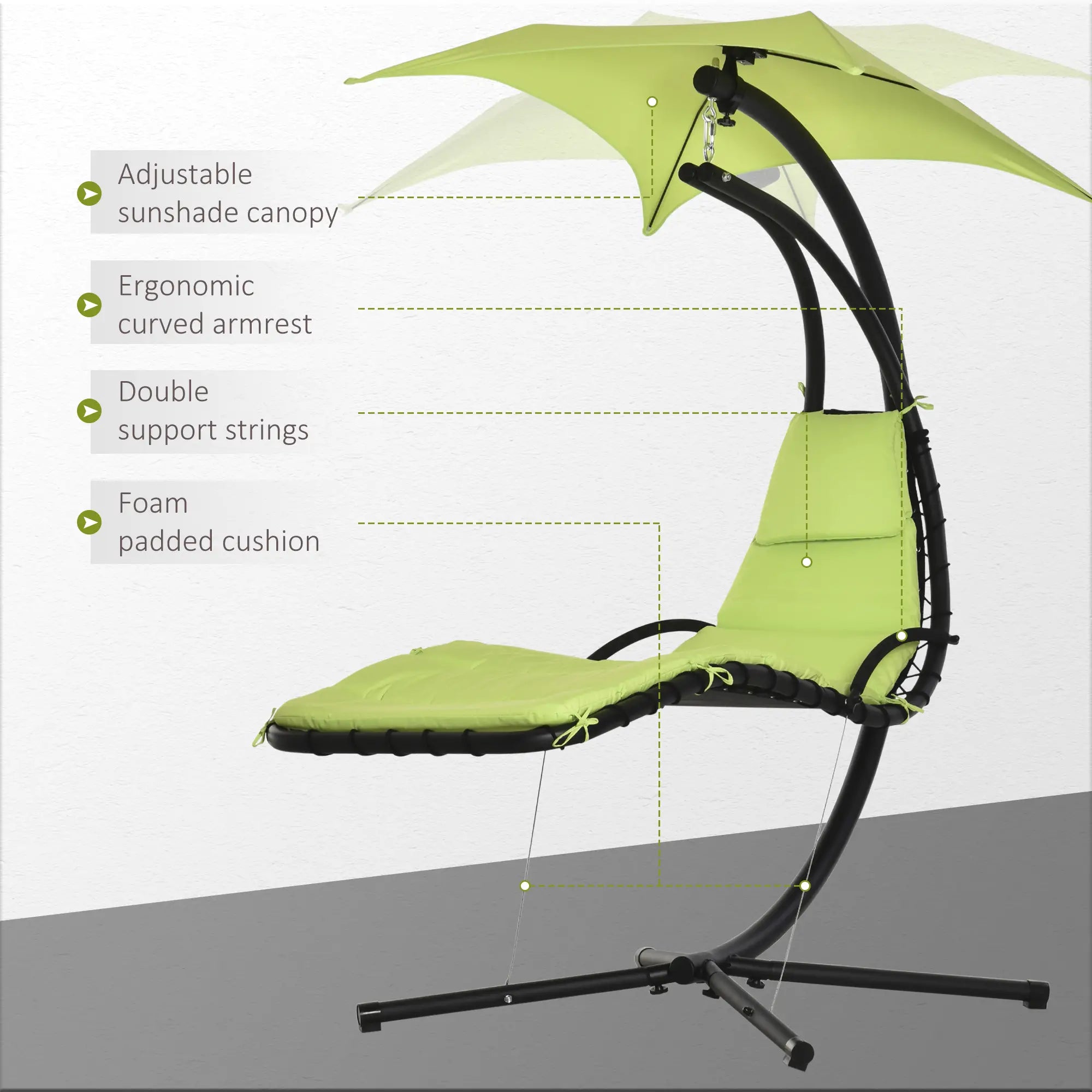 Outdoor Hammock Chair with Stand, Soft Padded Cushion, Canopy Umbrella, Green Patio Swings with Stand at Gallery Canada