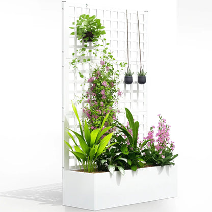 Galvanized Raised Garden Bed Planter Box With Trellis, 43" x 16" x 70", White