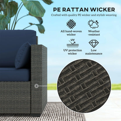 3-Seater Outdoor Sofa, PE Rattan Patio Couch With Cushions, Blue/Brown Patio Furniture Sets at Gallery Canada