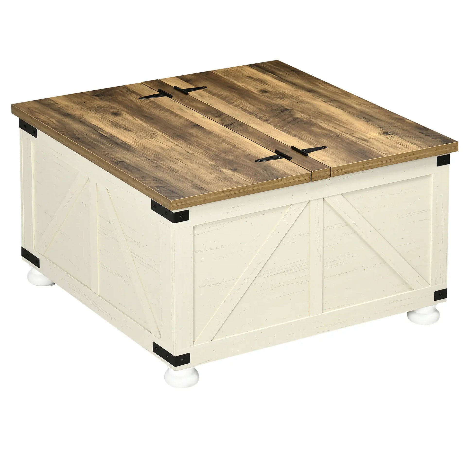 Farmhouse Coffee Table, Square Flip-Top, Hidden Storage, Antique White Coffee Tables Antique White, Brown at Gallery Canada