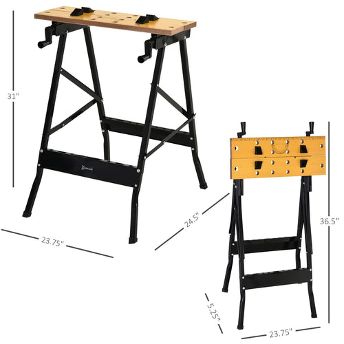 Foldable Work Bench w/ Adjustable Clamps, Carpenter Saw Table, MDF Surface, Steel Frame, 100kg/220lbs Capacity