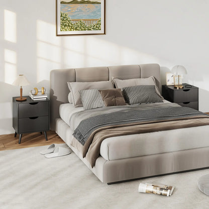 Modern Bedside Table Set Of 2, 2 Drawers, Pine Wood Legs, Black Bedside Tables at Gallery Canada