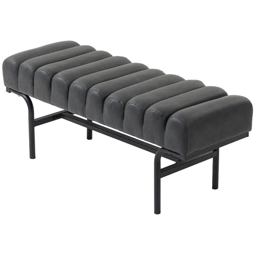 PU Leather Bedroom Bench, Cylindrical Seat, Metal Legs, Black