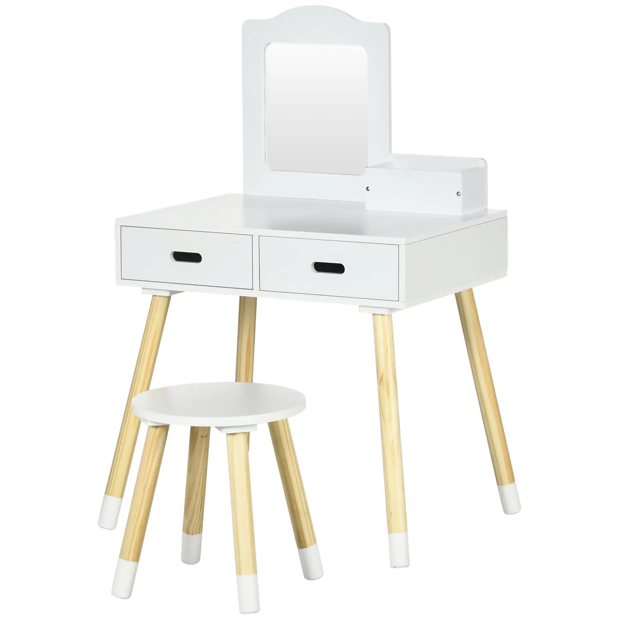 Kids Vanity Set With Mirror, Stool, Drawers, White Kids Bedroom Furniture White, Natural at Gallery Canada