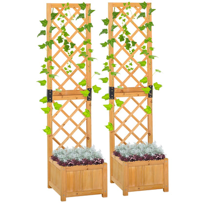 Set of 2 Raised Garden Beds with Trellis, Orange Wooden Planter Boxes Orange at Gallery Canada