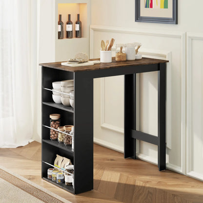 Modern Bar Table, Counter Height, 3 Storage Shelves, Rustic Brown, Brown Bar Tables at Gallery Canada