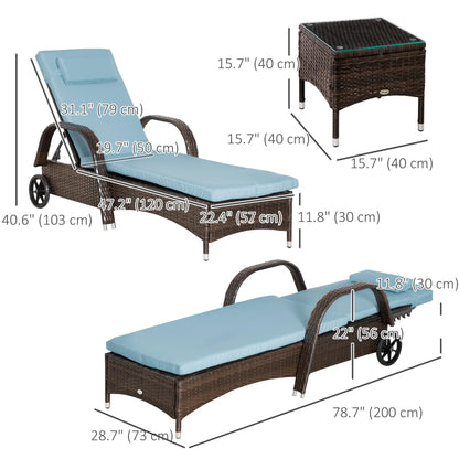 3-Piece Wicker Patio Lounger Set, PE Rattan, Brown/Grey Chaise Loungers at Gallery Canada