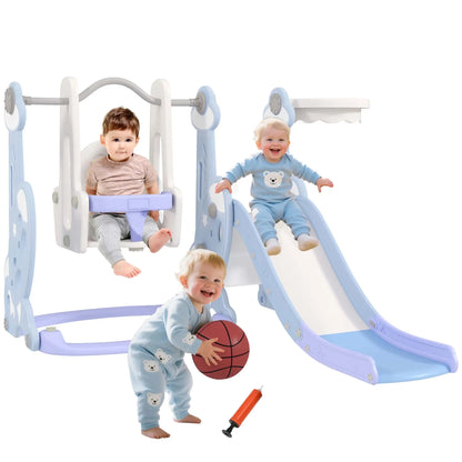 4-in-1 Slide Swing Set, Basketball Hoop, Climber, Ages 1.5-4, Rocket Themed, Light Blue Gym Sets & Swings at Gallery Canada