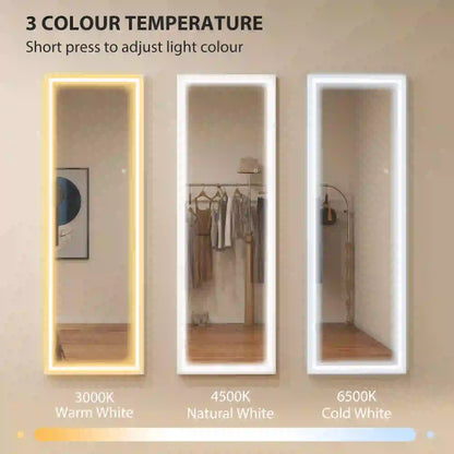 LED Mirror, Dimmable 3 Color Lights, 64" x 21" Rectangular, White Full Length Mirrors at Gallery Canada