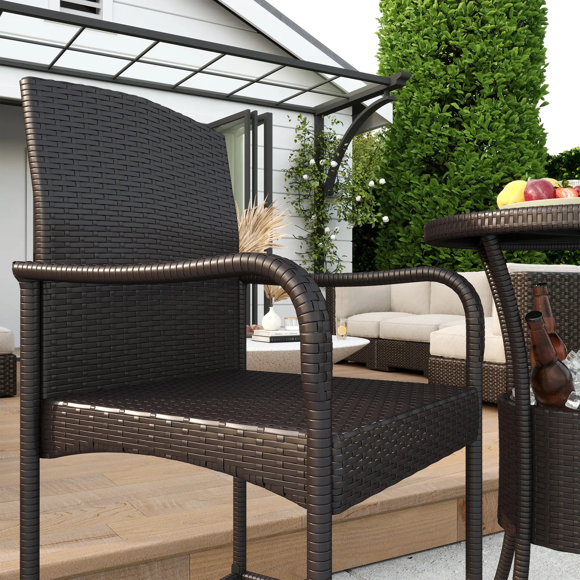 3-Piece Patio Bar Set, Rattan Bistro Table and Chairs, Dark Brown Bistro Sets at Gallery Canada