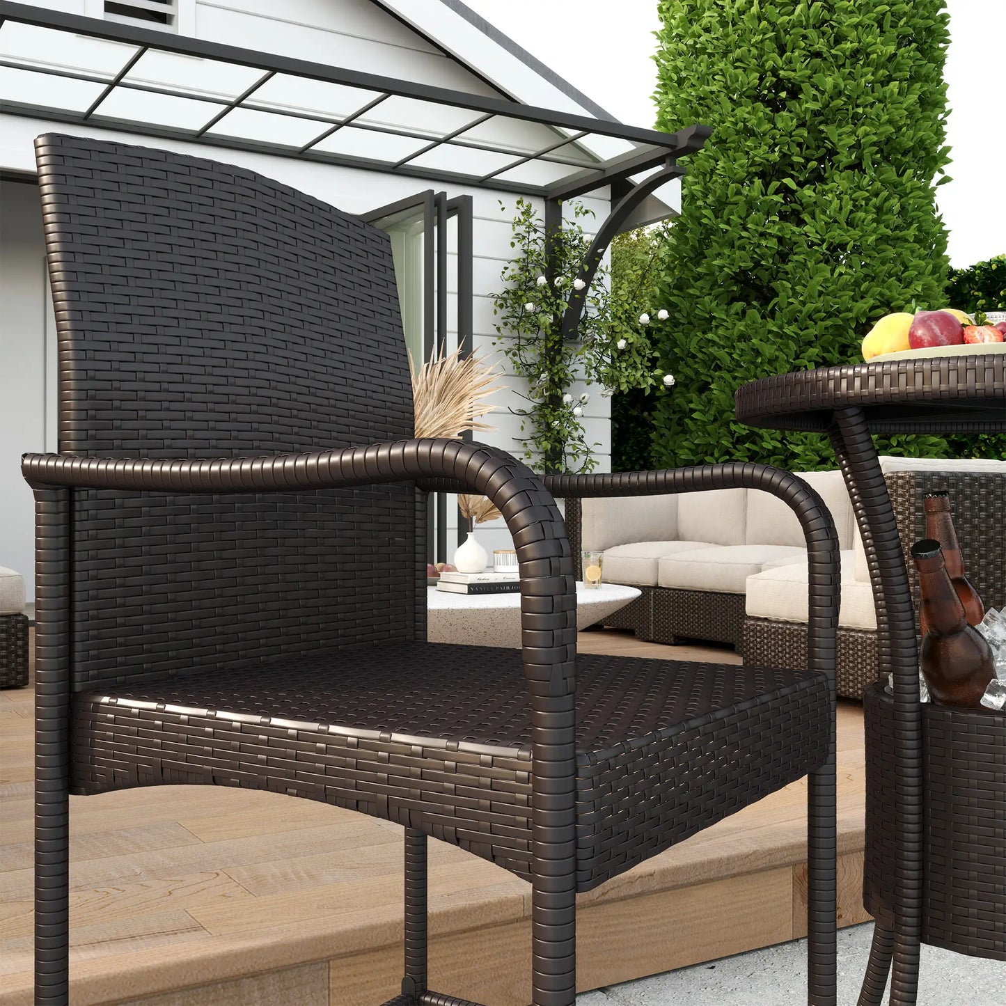 3-Piece Patio Bar Set, Rattan Bistro Table and Chairs, Dark Brown Bistro Sets at Gallery Canada