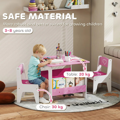 Kids Table Chair Set with Bookshelves, 3 Pieces, Pink Kids Table Sets at Gallery Canada