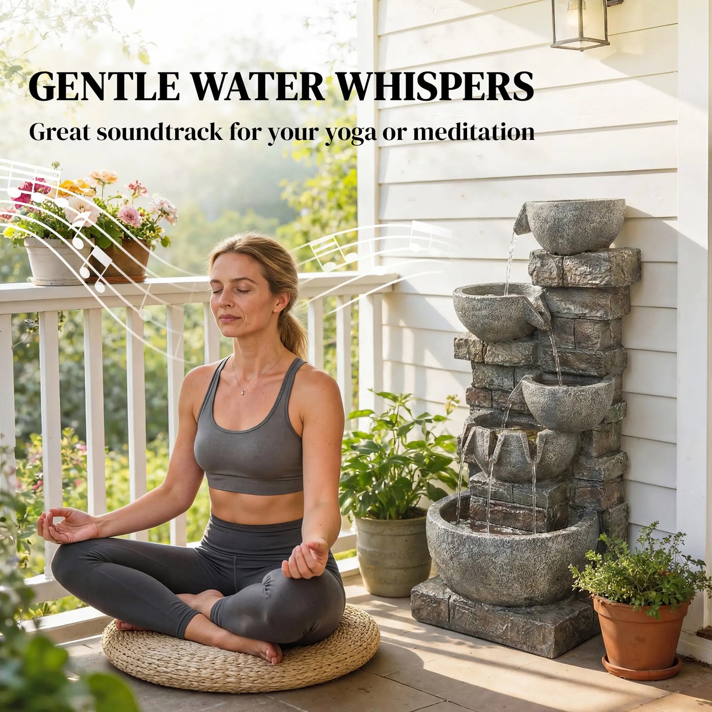 31.5" Tall 5 Tiers Cascading Water Fountain, Mixed, Outdoor Garden Patio Decor Water Fountains at Gallery Canada