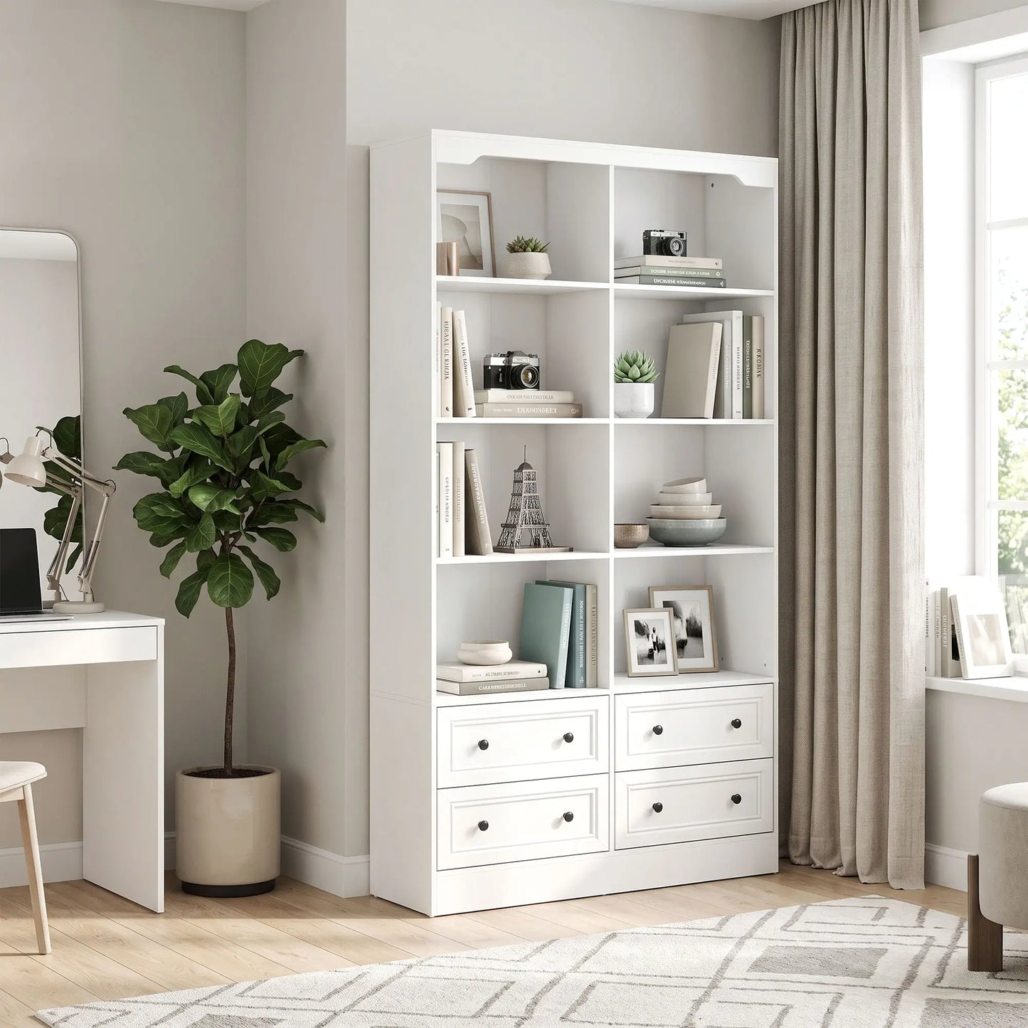 5-Tier Bookcase with 8 Cubbies, 4 Drawers, White Display Bookshelves at Gallery Canada