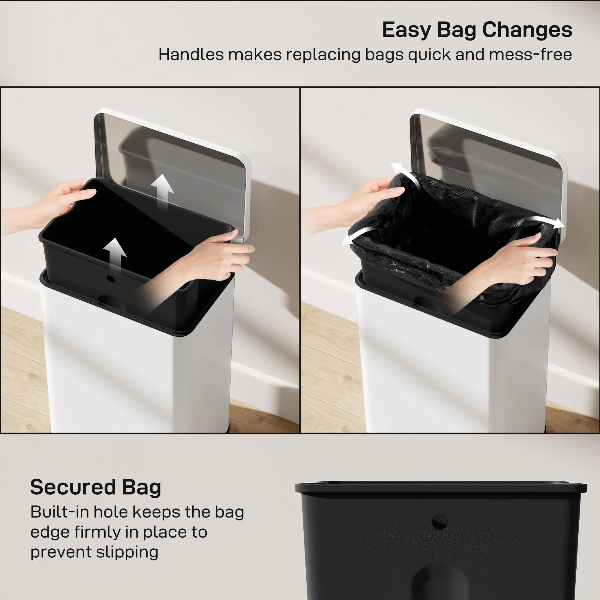 5.3 Gallon Garbage Bin with Soft Close Lid, Removable Inner Bucket, Cream White Small Kitchen Appliances at Gallery Canada