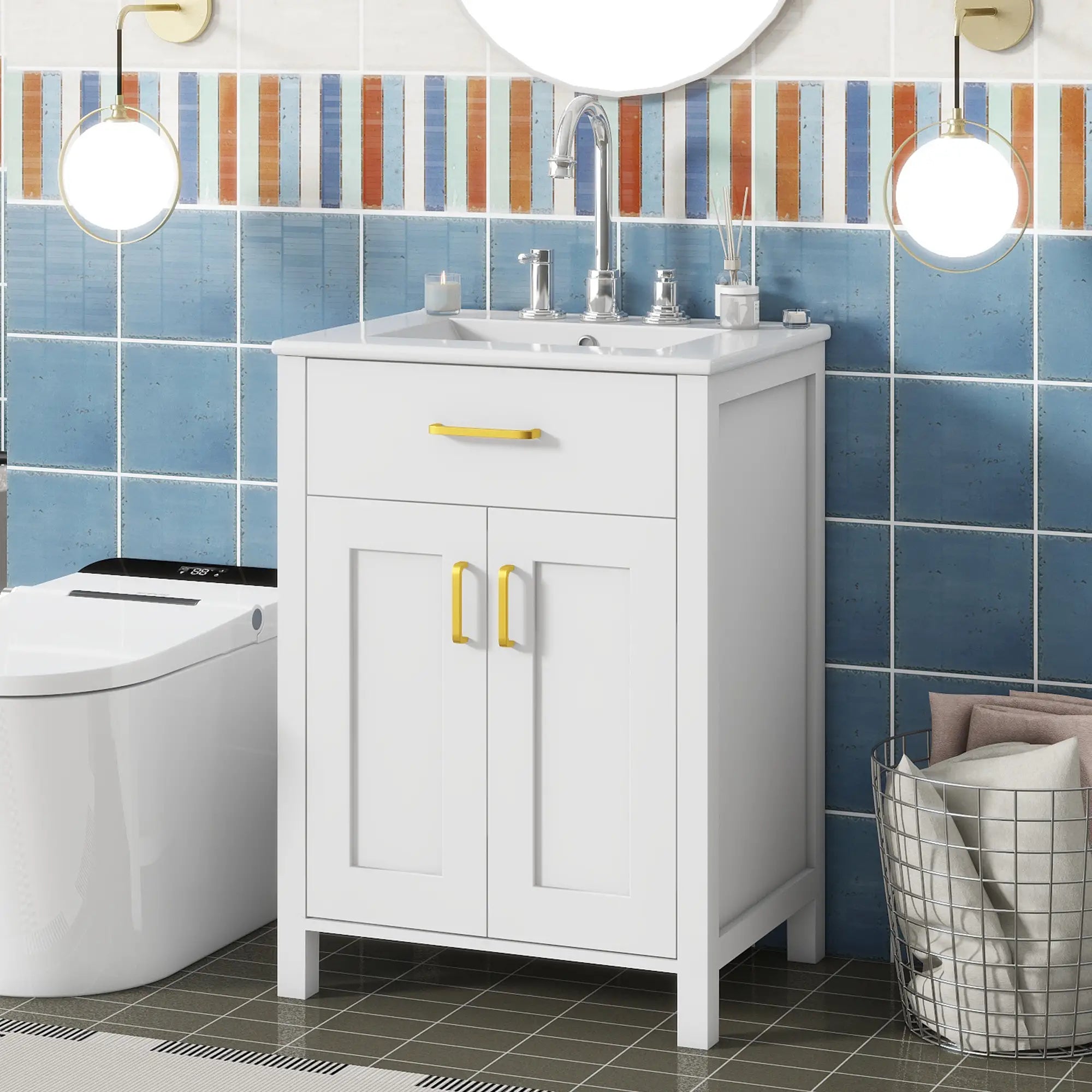 Bathroom Vanity Combo, Ceramic Sink, Storage Cabinet, 24