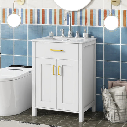 Bathroom Vanity Combo, Ceramic Sink, Storage Cabinet, 24" L x 18.5" W x 34" H, White Sink Cabinets at Gallery Canada