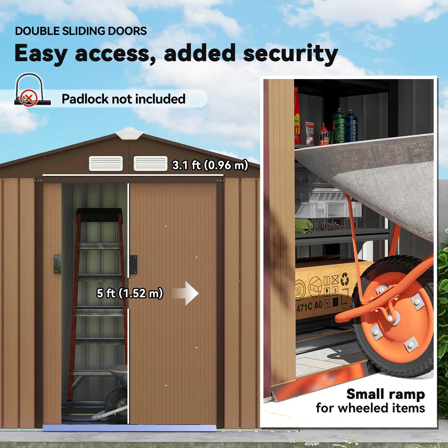 7' x 4' x 6' Garden Storage Shed, Metal Tool House, Yellow Sheds at Gallery Canada