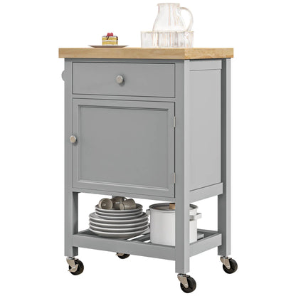 Kitchen Cart on Wheels, Wood Top, Towel Rack, Drawer, Shelf, Grey Kitchen Islands & Kitchen Carts Grey, Oak at Gallery Canada