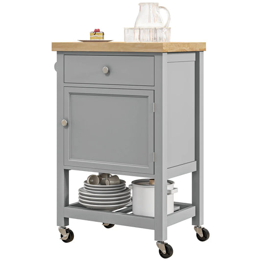 Kitchen Cart on Wheels, Wood Top, Towel Rack, Drawer, Shelf, Grey Kitchen Islands & Kitchen Carts Grey, Oak at Gallery Canada